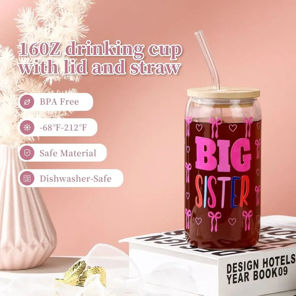 BIG SISTER Pink Bow Tumbler Gift Set with Bag & Card -Baby Announcement